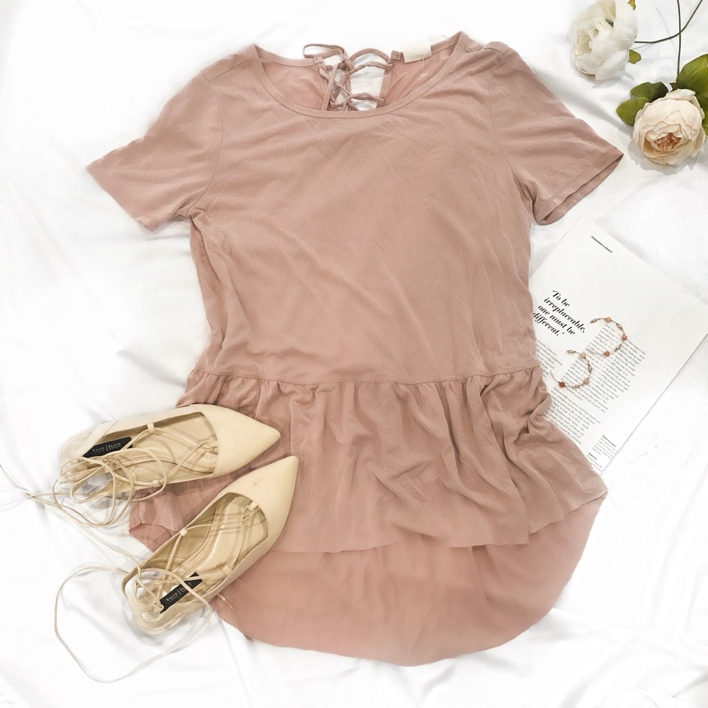 Mote brand blush ruffle lace up back tee 💞